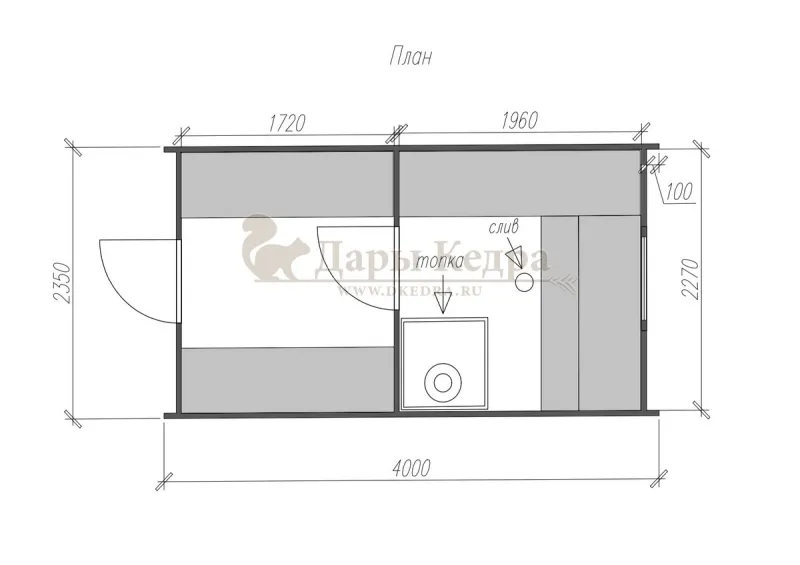 Баня «Викинг» из кедра 4х2,2 метра